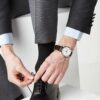 Presage automatisk mekanisk klokke med hvit urskive og brunt armbånd